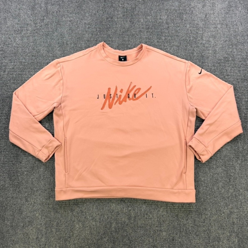 Nike Just Do It Crewneck‎ Sweatshirt Womens Medium Peach Pink Graphic Pullover - Picture 2 of 12